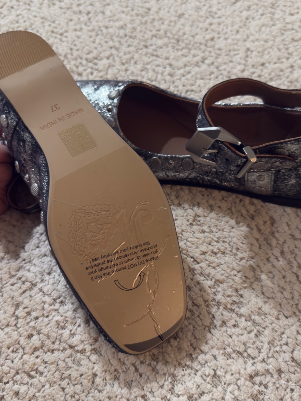 Free People Metallic Silver Mary Jane Flats with Ankle Strap - Picture 6 of 6